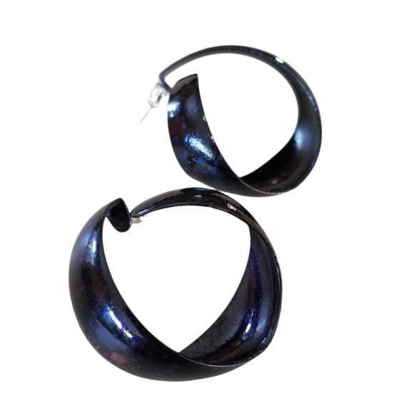 Vintage 1960s Pop Art Black Splatter Enamel Hoop Style Earrings - Picture 6 of 16